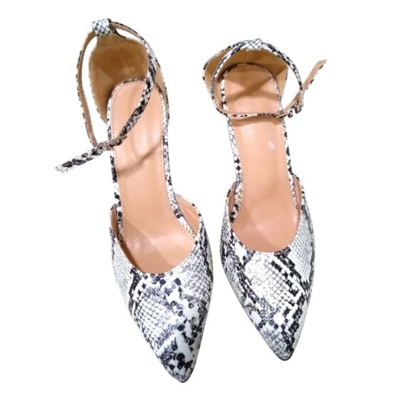 [H100] Snake Print Ankle Pointy Toe Heels, Size 40 - Picture 2 of 7